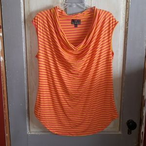 Cap sleeve cowl neck top striped gold and pink